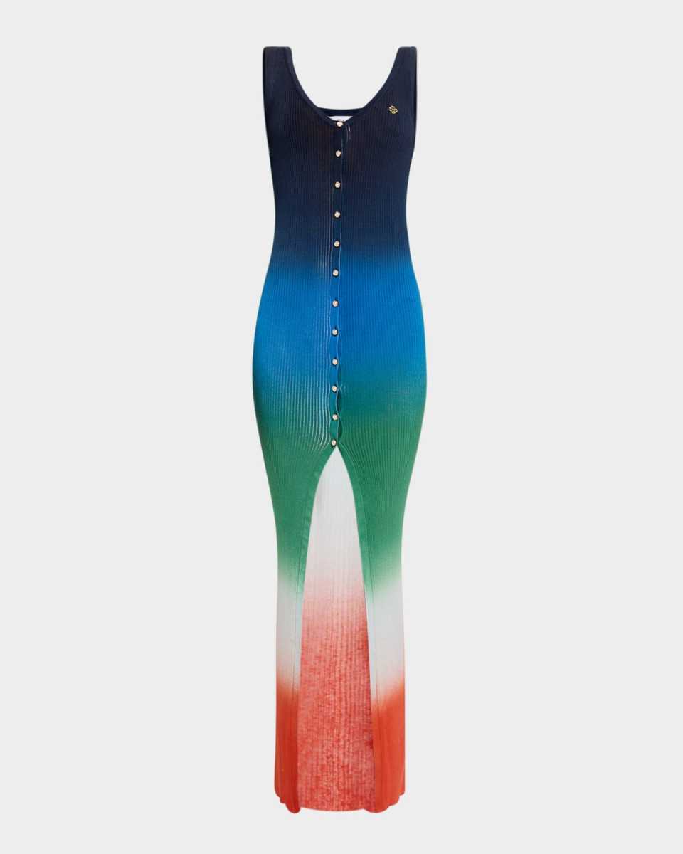 Gradient Rib Button-Front Maxi Dress